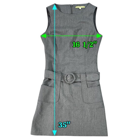 Gianni Bini Wool Blend Gray Sleeveless Belted Dress Preppy Secretary Retro Look - Picture 2 of 9